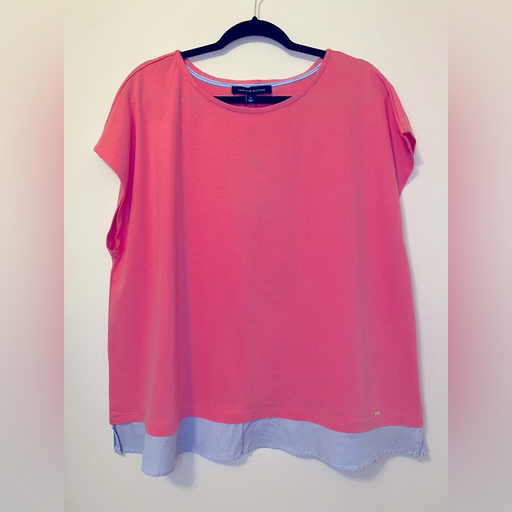 Tommy Hilfiger Women's Coral and Light Blue Blouse